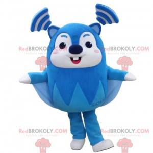 Very funny blue and white flying squirrel mascot -