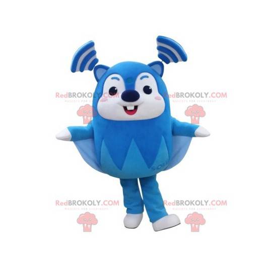 Mascote esquilo voador azul e branco muito engraçado -