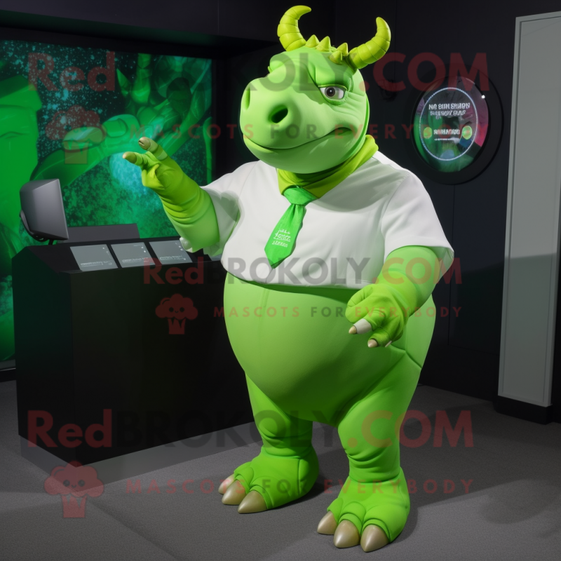 Lime Green Rhinoceros mascot costume character dressed with a Romper and Cufflinks Lime Green Rhinoceros mascot costume character dressed with a Romper and Cufflinks