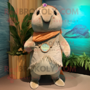 Tan Narwhal mascot costume character dressed with a Culottes and Bracelets