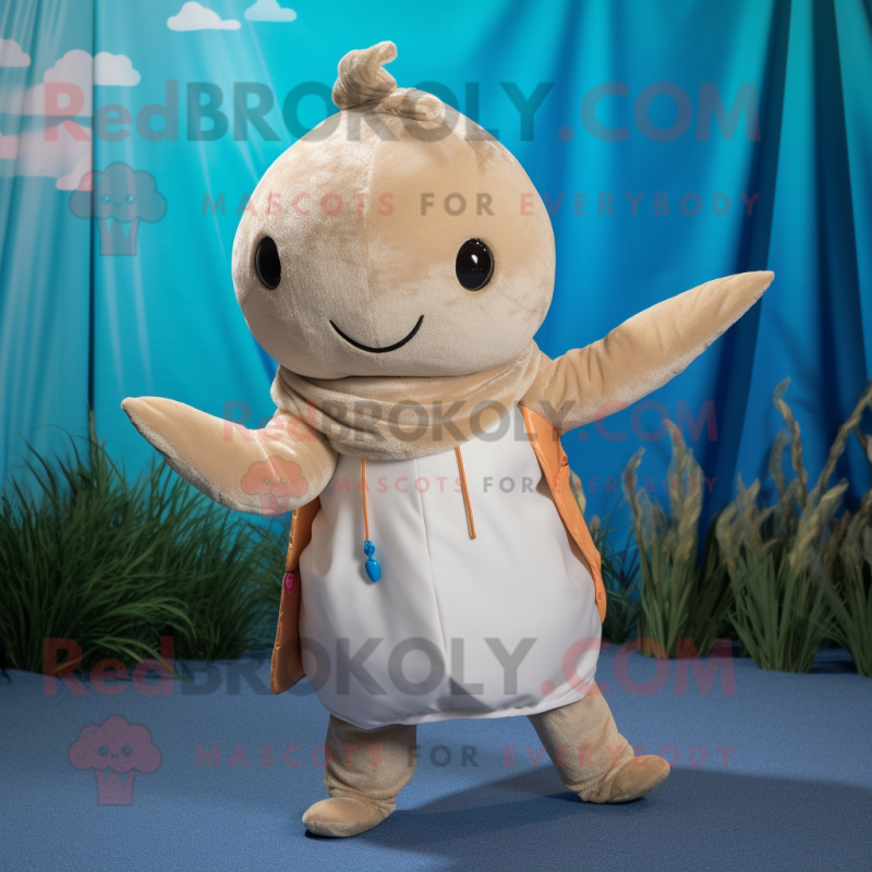 Tan Narwhal mascot costume character dressed with a Culottes and Bracelets