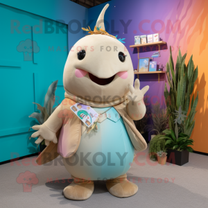 Tan Narwhal mascot costume character dressed with a Culottes and Bracelets