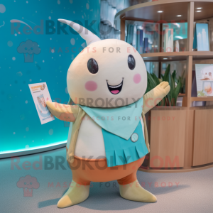 Tan Narwhal mascot costume character dressed with a Culottes and Bracelets
