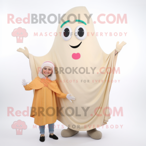 Beige Melon mascot costume character dressed with a Mom Jeans and Shawl pins