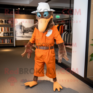 Rust Albatross mascot costume character dressed with a Dress Pants and Hats