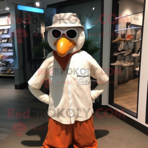 Rust Albatross mascot costume character dressed with a Dress Pants and Hats