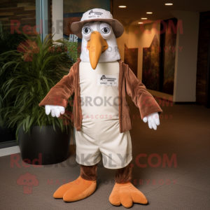 Rust Albatross mascot costume character dressed with a Dress Pants and Hats