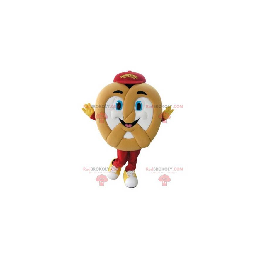 Mascota de pretzel gigante muy sonriente - Redbrokoly.com