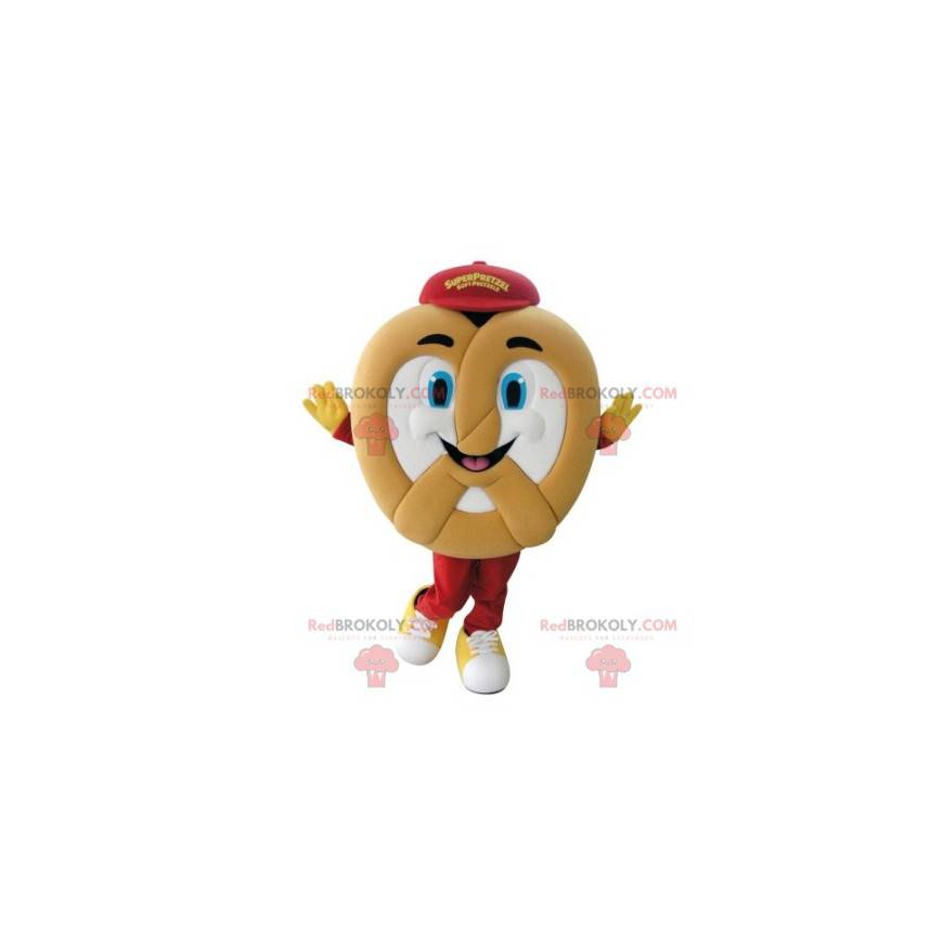 Mascotte pretzel gigante molto sorridente - Redbrokoly.com