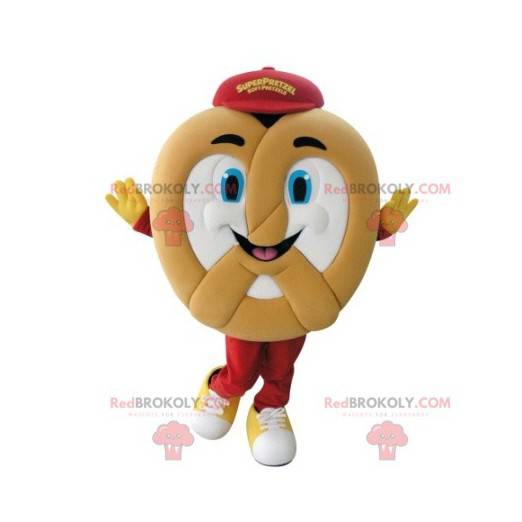 Mascotte pretzel gigante molto sorridente - Redbrokoly.com