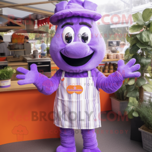 Lavender Bbq Ribs mascot costume character dressed with a Playsuit and Beanies