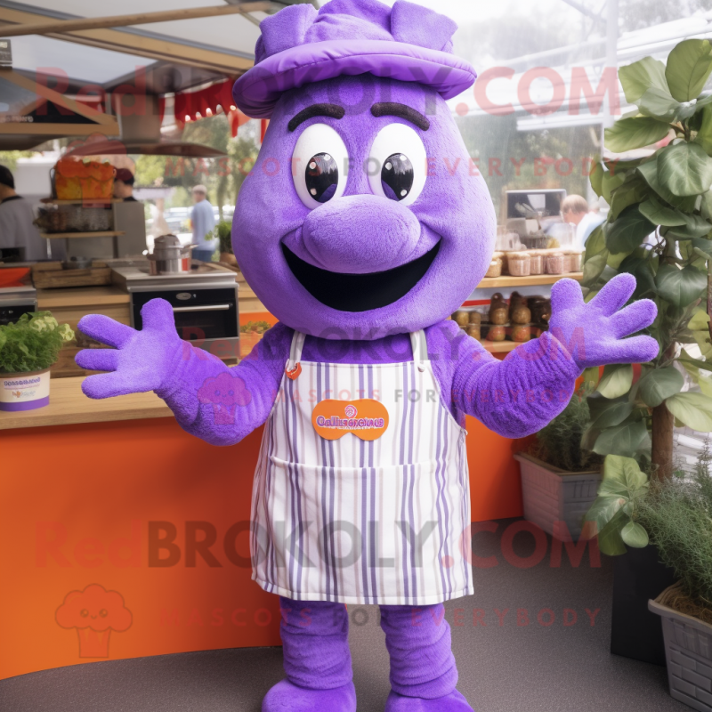 Lavender Bbq Ribs mascot costume character dressed with a Playsuit and Beanies Lavender Bbq Ribs mascot costume character dressed with a Playsuit and Beanies