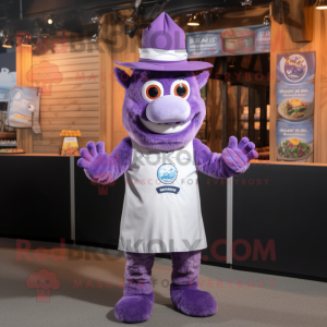 Lavender Bbq Ribs mascot costume character dressed with a Playsuit and Beanies