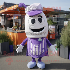 Lavender Bbq Ribs mascot costume character dressed with a Playsuit and Beanies