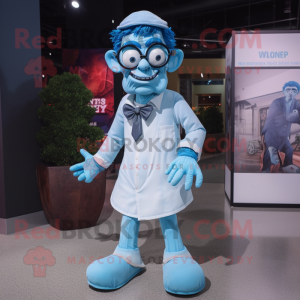 Sky Blue Frankenstein mascot costume character dressed with a Romper and Eyeglasses