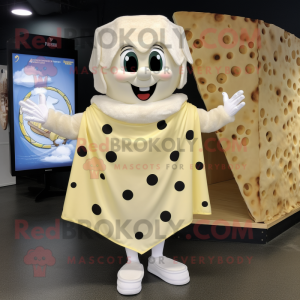 Cream Pizza Slice mascot costume character dressed with a Wrap Skirt and Anklets