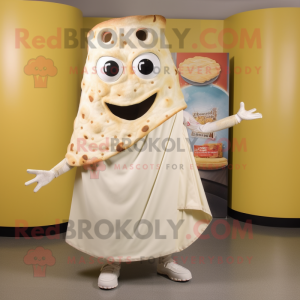 Cream Pizza Slice mascot costume character dressed with a Wrap Skirt and Anklets