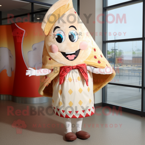 Cream Pizza Slice mascot costume character dressed with a Wrap Skirt and Anklets