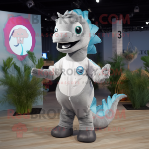 Gray Seahorse mascot costume character dressed with a Windbreaker and Headbands