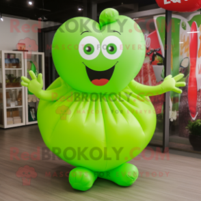 Lime Green Heart Shaped Balloons mascot costume character dressed with a A-Line Dress and Rings