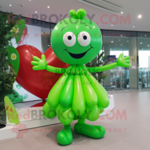 Lime Green Heart Shaped Balloons mascot costume character dressed with a A-Line Dress and Rings