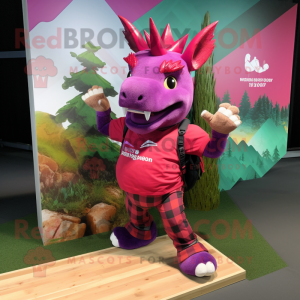 Magenta Triceratops maskot...