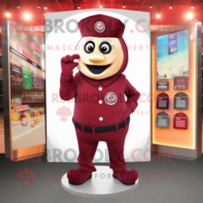 Maroon Champagne mascot costume character dressed with a Chinos and Coin purses