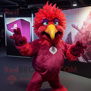 Magenta Roosters mascot costume character dressed with a Bodysuit and Brooches