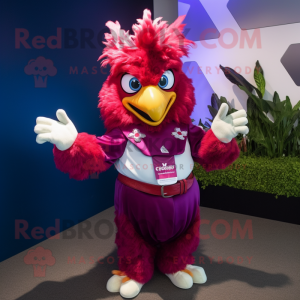 Magenta Roosters mascot costume character dressed with a Bodysuit and Brooches