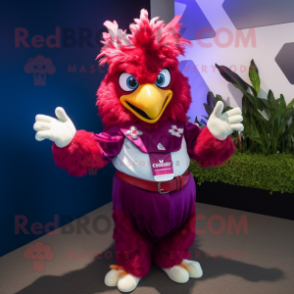 Magenta Roosters mascot costume character dressed with a Bodysuit and Brooches