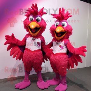 Magenta Roosters mascot costume character dressed with a Bodysuit and Brooches