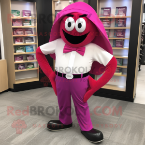 Magenta Horseshoe mascot costume character dressed with a Capri Pants and Bow ties