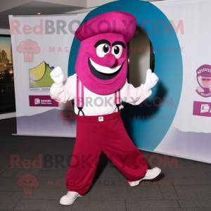 Magenta Horseshoe mascot costume character dressed with a Capri Pants and Bow ties