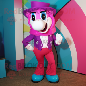 Magenta Horseshoe mascot costume character dressed with a Capri Pants and Bow ties