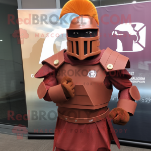 Rust Spartan Soldier mascot costume character dressed with a Dress Shirt and Cummerbunds