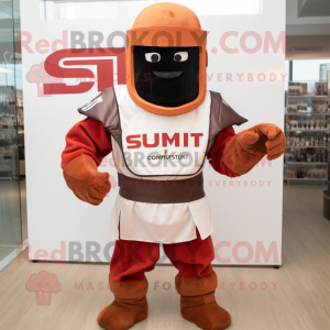 Rust Spartan Soldier mascot costume character dressed with a Dress Shirt and Cummerbunds
