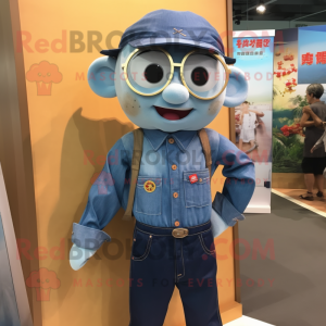 nan Mandarin mascot costume character dressed with a Denim Shirt and Pocket squares