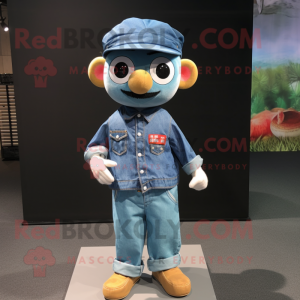 nan Mandarin mascot costume character dressed with a Denim Shirt and Pocket squares