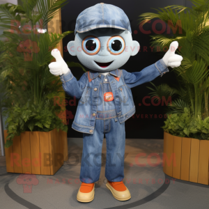 nan Mandarin mascot costume character dressed with a Denim Shirt and Pocket squares