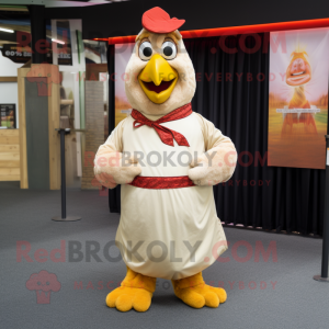 Beige Tandoori Chicken mascot costume character dressed with a Trousers and Cummerbunds