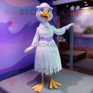 Lavender Seagull mascot costume character dressed with a Sheath Dress and Cummerbunds