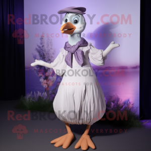 Lavender Seagull mascot costume character dressed with a Sheath Dress and Cummerbunds
