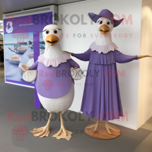 Lavender Seagull mascot costume character dressed with a Sheath Dress and Cummerbunds