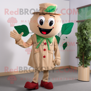 Tan Cherry mascot costume character dressed with a Cardigan and Shoe clips