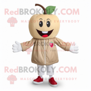 Tan Cherry mascot costume character dressed with a Cardigan and Shoe clips