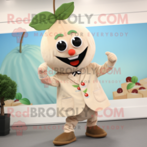 Tan Cherry mascot costume character dressed with a Cardigan and Shoe clips