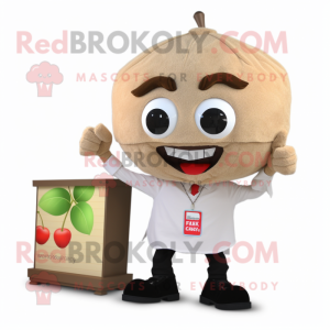Tan Cherry mascot costume character dressed with a Cardigan and Shoe clips