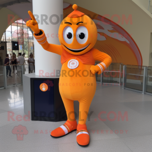 Orange Acrobat mascot costume character dressed with a Evening Gown and Digital watches