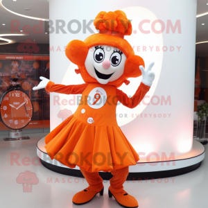 Orange Acrobat mascot costume character dressed with a Evening Gown and Digital watches