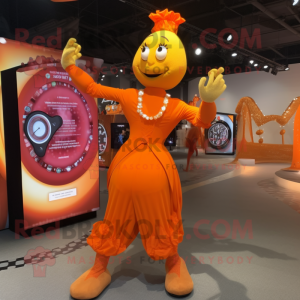 Orange Acrobat mascot costume character dressed with a Evening Gown and Digital watches